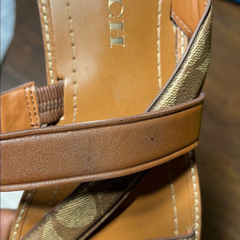 Coach Harlan Signature leather and canvas sandal in khaki and saddle - Picture 4 of 10